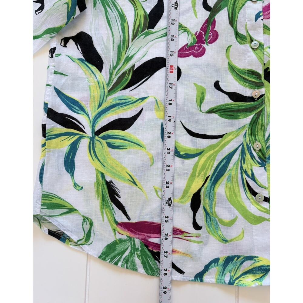 Chicos Linen Tropical Floral Button Up Blouse No Iron Size 16 (3) White Green - Picture 13 of 13